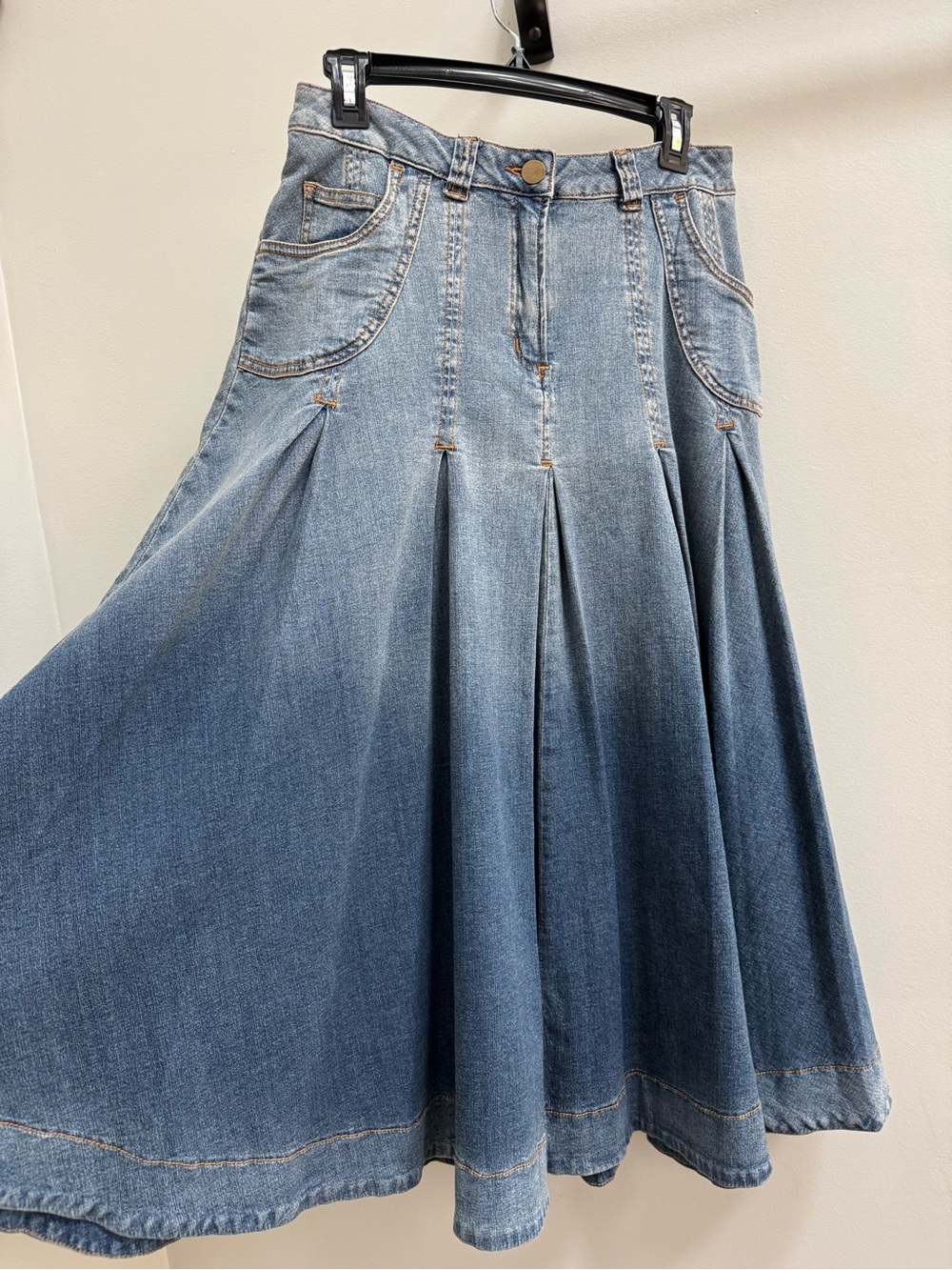Vintage Ombre Pleated Denim Midi Skirt Flared Grunge Boho Cottagecore SPetite